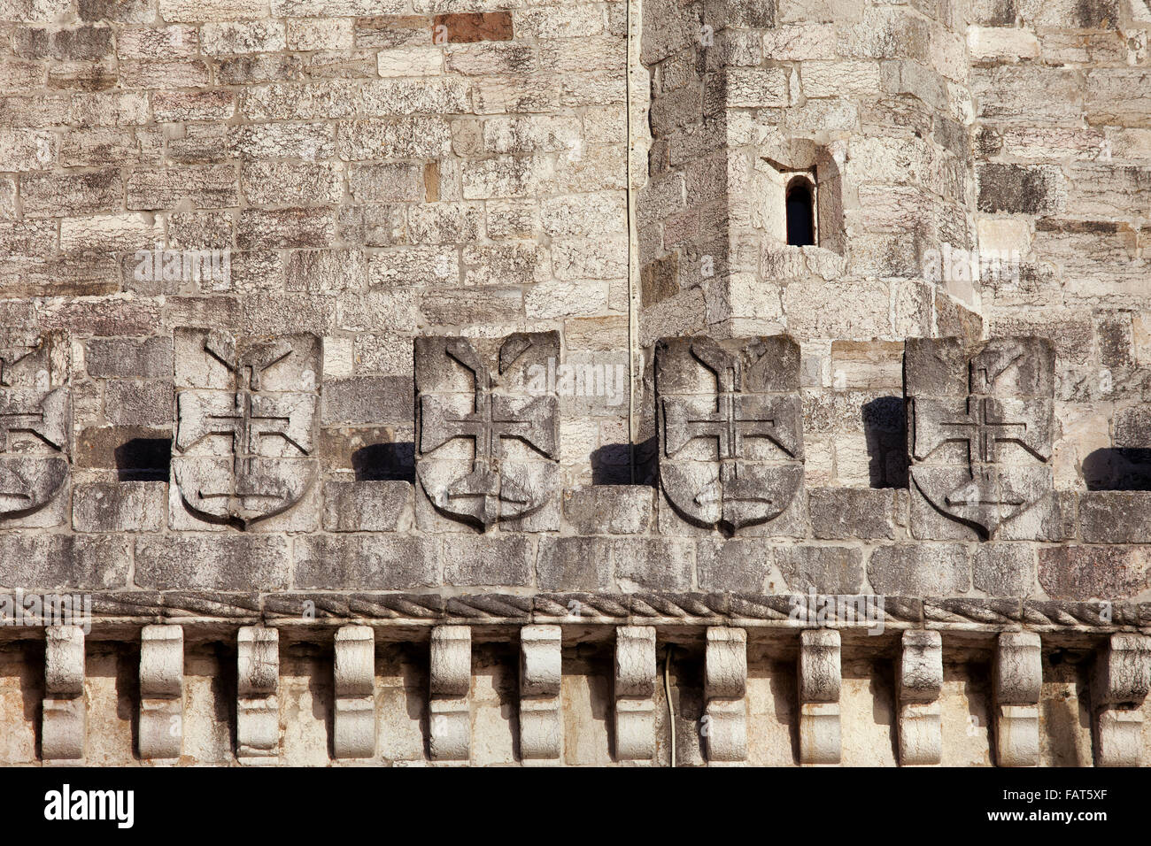 Portugal, Lissabon, Turm von Belem Wehrgang mit kreuzen Christusordens - ehemaligen Orden der Tempelritter Stockfoto