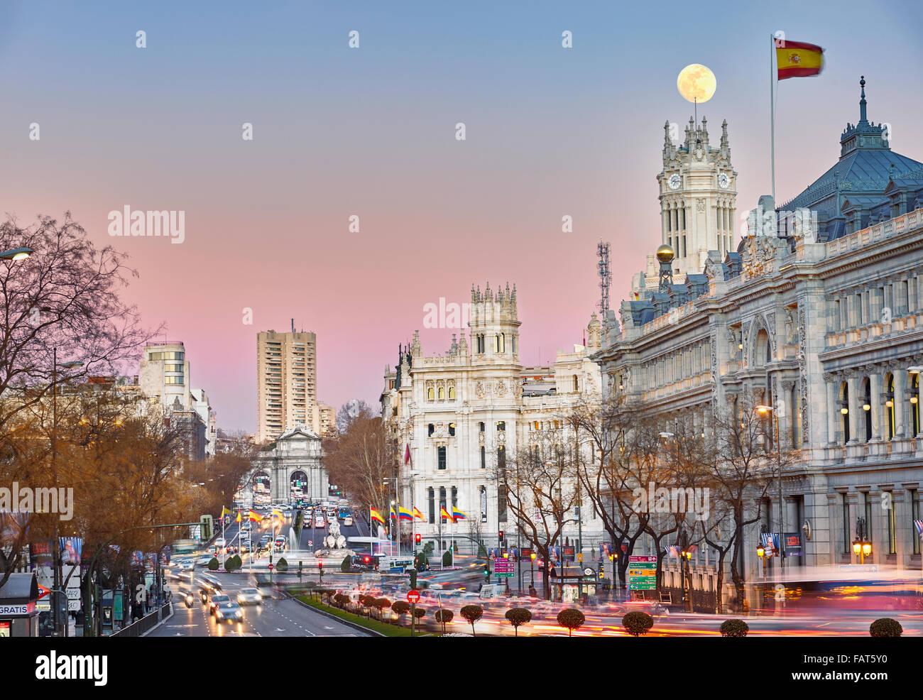 Bank of Spain and city hall at Cibeles square. Madrid. Spain Stockfoto