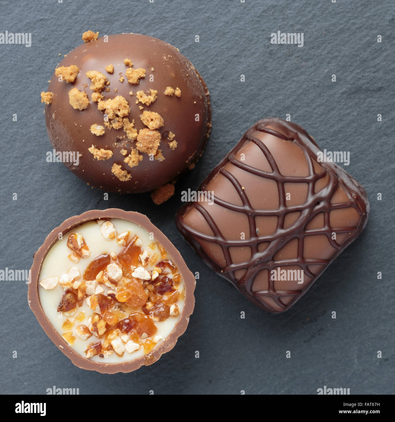 Eine Auswahl von feinen Schokoladen Bon Bons. Stockfoto