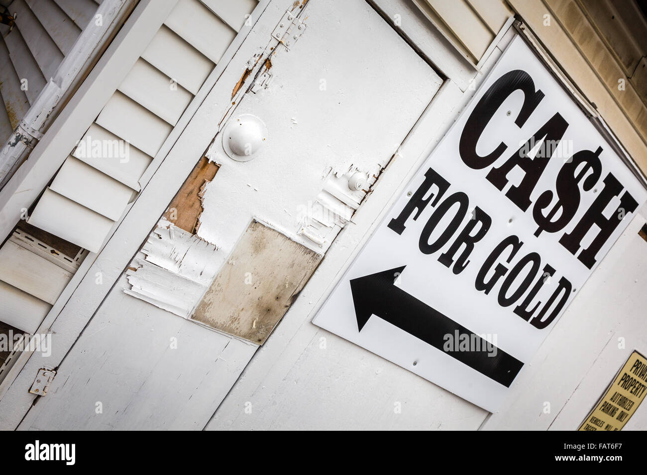 Lustigen hausgemachte Zeichen, Bargeld für Gold. Stockfoto