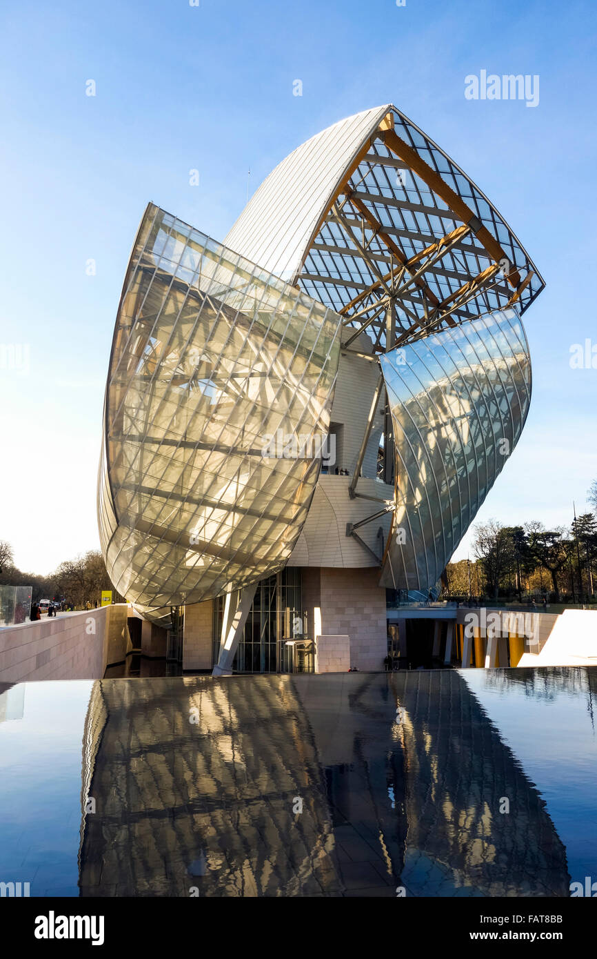 Louis Vuitton Foundation, des Architekten Frank Gehry, Museum für Kunst und Kulturzentrum im Bois De Boulogne, Paris, Frankreich. Stockfoto