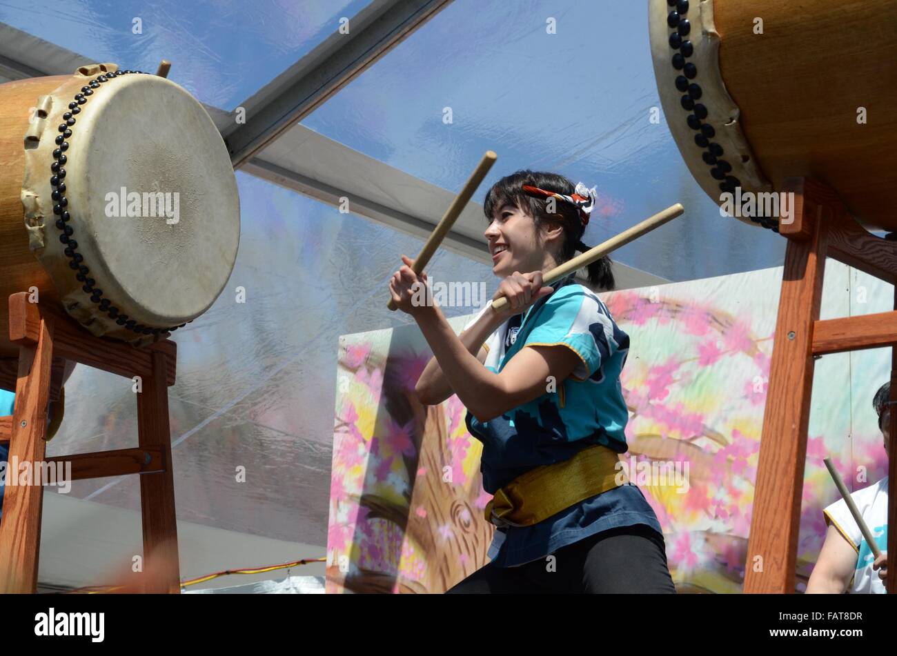 SoH Daiko Taiko Trommler Brooklyn NewYork Festival botanischen Gärten blühen Stockfoto