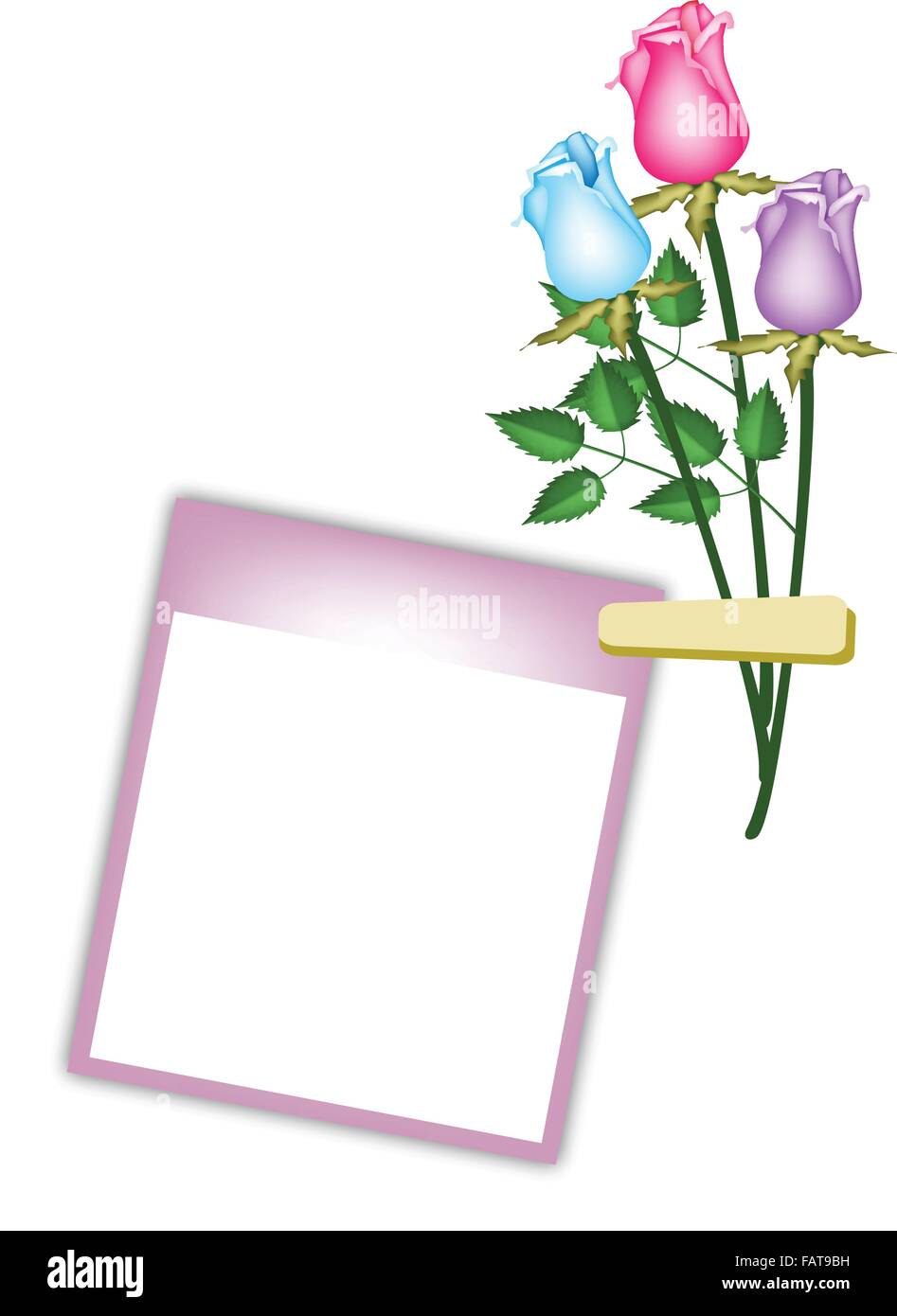 Konzept, Illustration von schönen blau, rosa und violette Rosen mit leeren Sofortbild-Prints oder Polaroid Rahmen isoliert auf Liebe Stock Vektor
