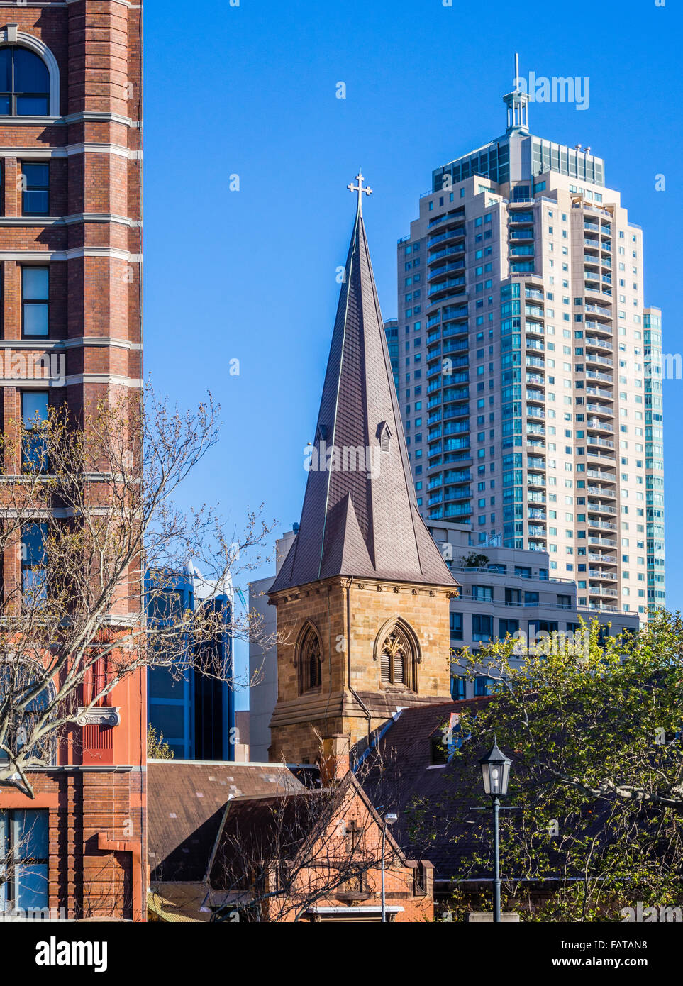 Australien, New South Wales, Sydney, der Kirchturm der Christ Kirche St. Laurence bei Railway Square Stockfoto