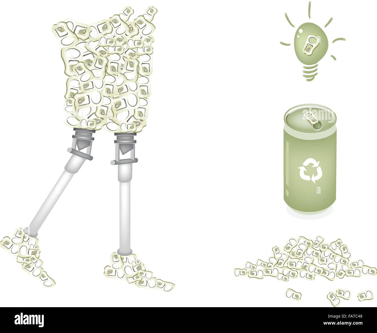 Konzept zu recyceln oder speichern das Erde-Konzept, ein Illustration Aluminium kann und Ring recyceln Beinprothese oder künstliches Bein Stock Vektor