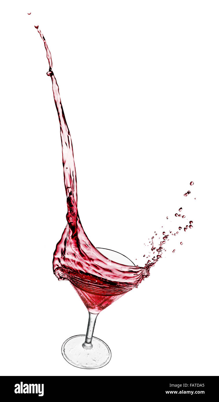 Rot Wein Splash auf dem weißen Hintergrund isoliert. Stockfoto