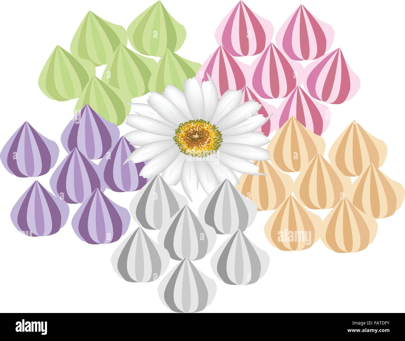 Thai Dessert der handgemachte Bonbons bunte Thai-Stil, außen knusprig und innen weich mit Daisy oder Kamille Blume Stock Vektor