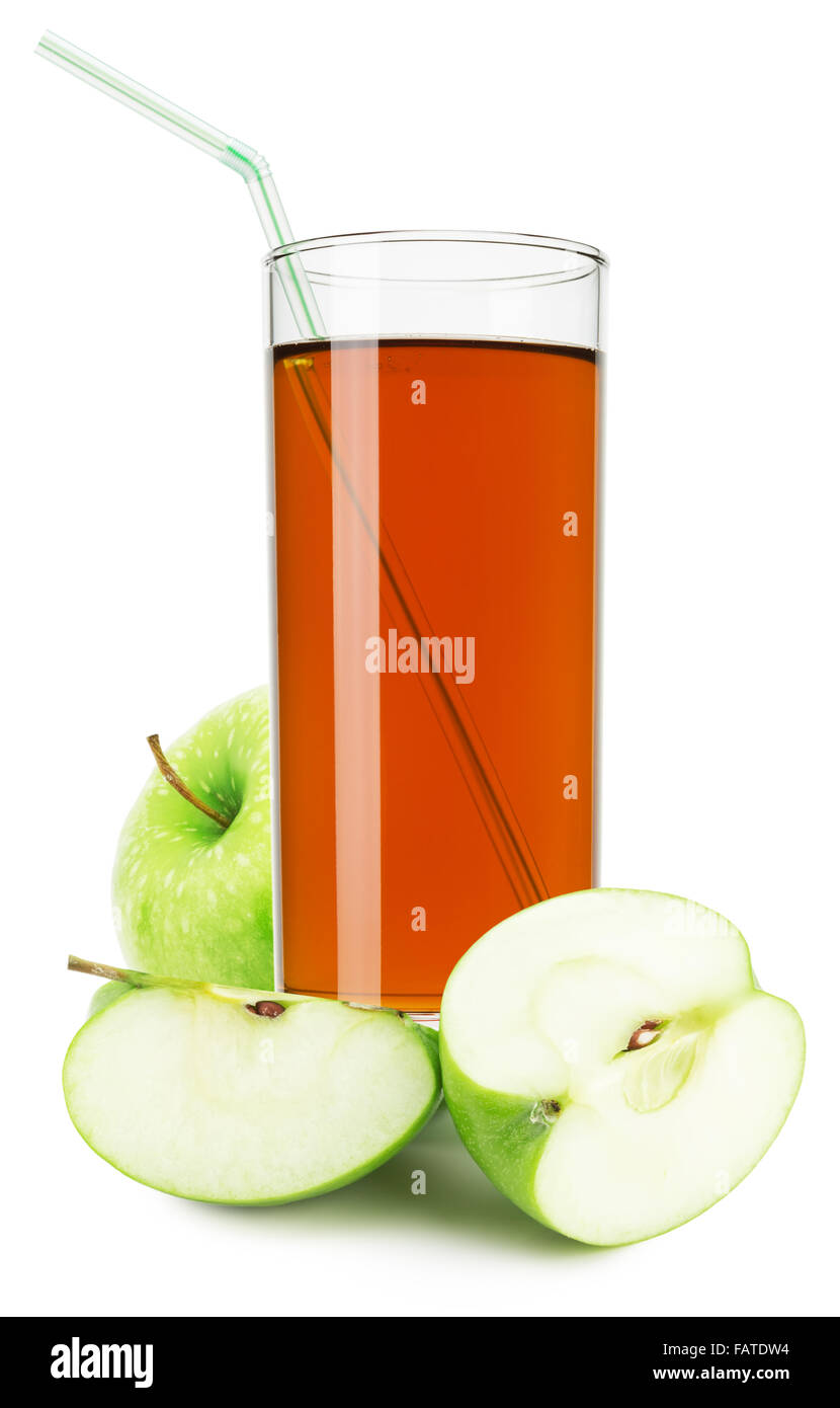 Glas Apfelsaft auf dem weißen Hintergrund isoliert. Stockfoto