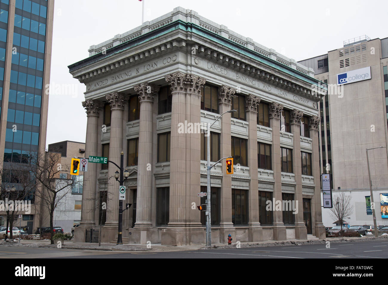 Der landete Bank- und Darlehen Firmengebäude in Hamilton, Ontario, Kanada. Das Hotel liegt bei 47 James Street South Stockfoto