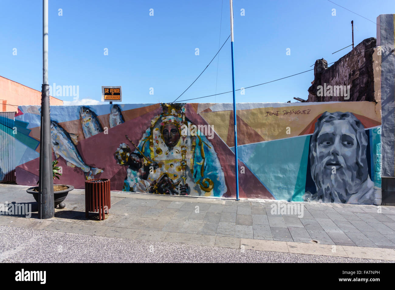 Teneriffa, Kanarische Inseln - Candelaria. Religiöse Graffiti Wandmalerei. Stockfoto