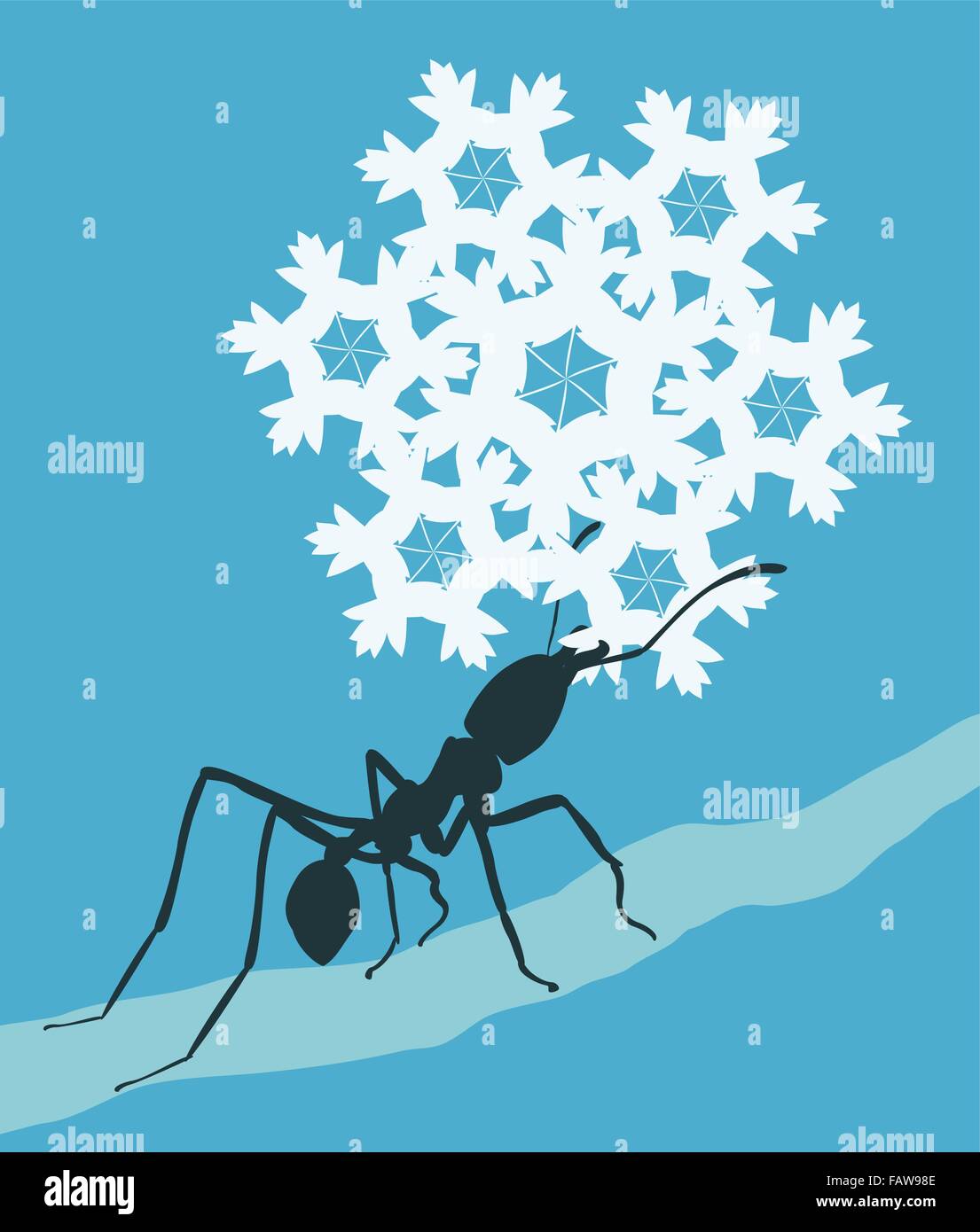 EPS8 bearbeitbares Vektor-Illustration eines Blattschneiderameise Ameise tragen eine Schneeflocke Stock Vektor