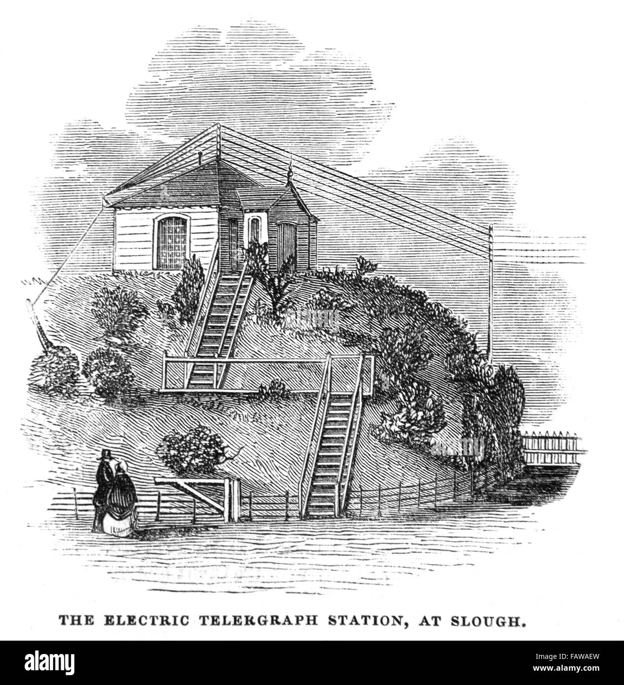 Die elektrischen Telegrafen-Station, Slough, Berkshire, 1844; Illustrierte London News Juli 1844; Schwarz und weiß-Abbildung; Stockfoto