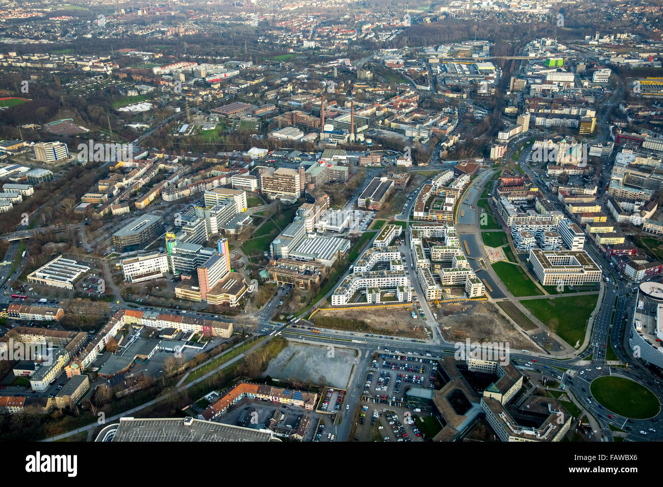 Grüne Mitte Essen auf dem Campus der Universität Essen, im Vordergrund, Bau-Bereich für die neue Media-center Stockfoto