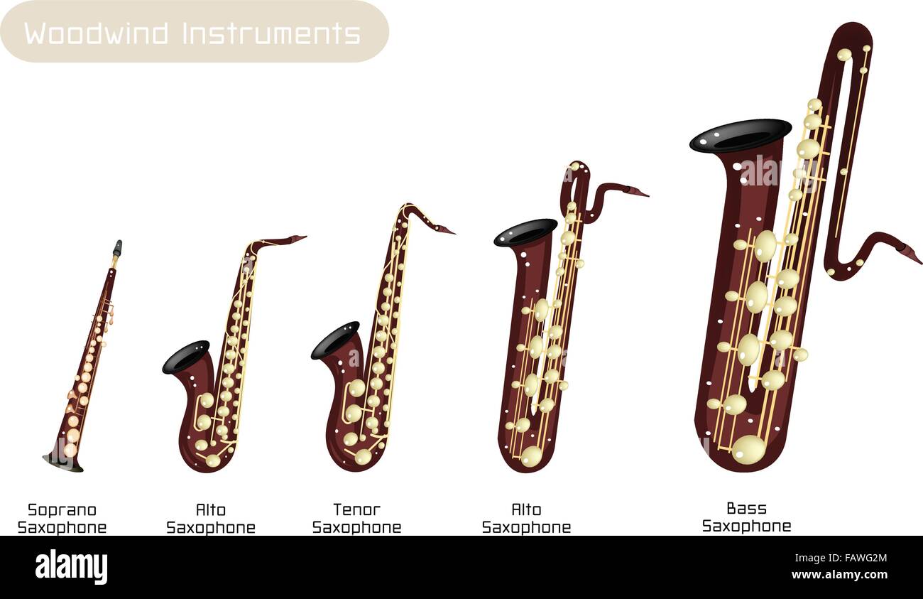 Verschiedene Arten von Braun Vintage Holzbläser MDM, Sopransaxophon