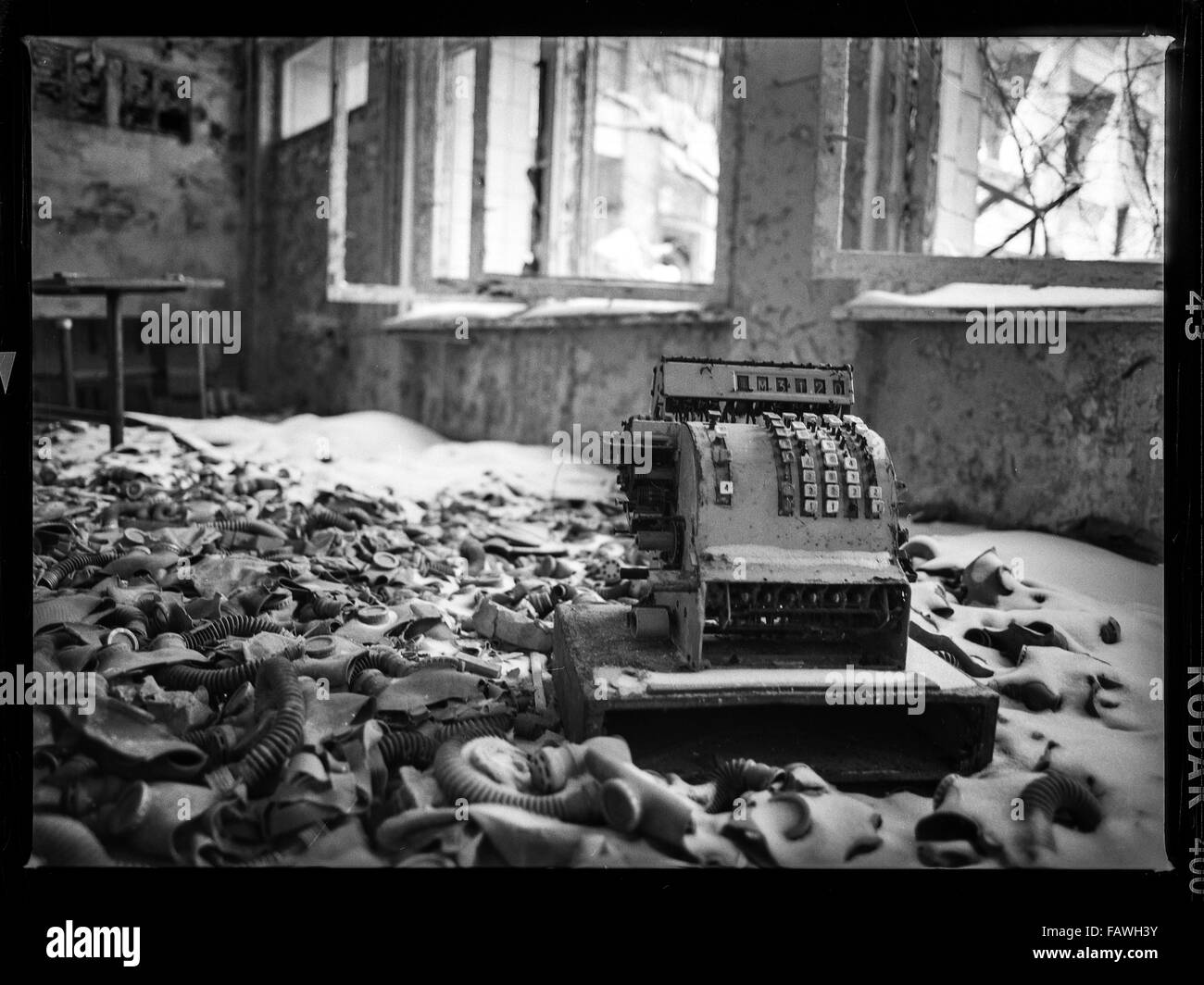 Impressionen aus Pripjat eine Geisterstadt in der Ukraine, die 1970 im Zusammenhang mit dem Bau des Kernkraftwerks Tschernobyl gegründet und infolge des nuklearen Unfalls in 1986 geräumt wurde. Zum Zeitpunkt der Katastrophe am 26. April 1986 lebte fast 50.000 Menschen. Die meisten Bewohner waren Arbeiter in dem Atomkraftwerk. 26. April 2015, den 30. Jahrestag der Reaktorkatastrophe von Tschernobyl. In einer Studie unter der Leitung von Anatoly Dyatlov aufgetreten Simulation eines vollständigen Stromausfalls durch Verstöße gegen die geltenden Sicherheitsanforderungen und der ma Stockfoto