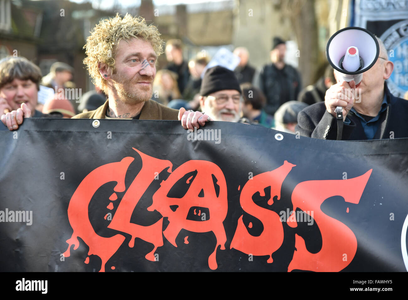 Westminster, London, UK. 5. Januar 2016. Demonstranten inszenieren ein "Kill Housing Bill" Demonstration Ouside Parlament Stockfoto