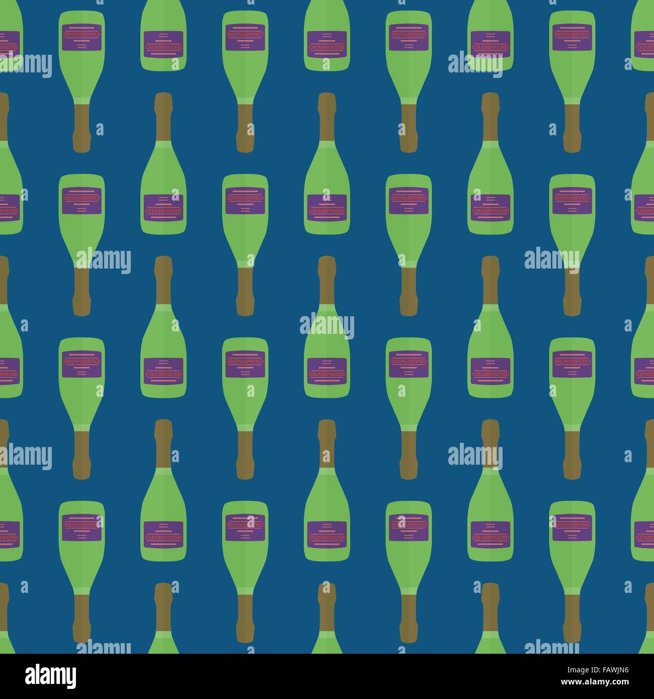 Vektor-farbigen Pop-Art Stil Neongrün Sektflasche nahtlose Muster auf dunkelblauem Hintergrund Stock Vektor