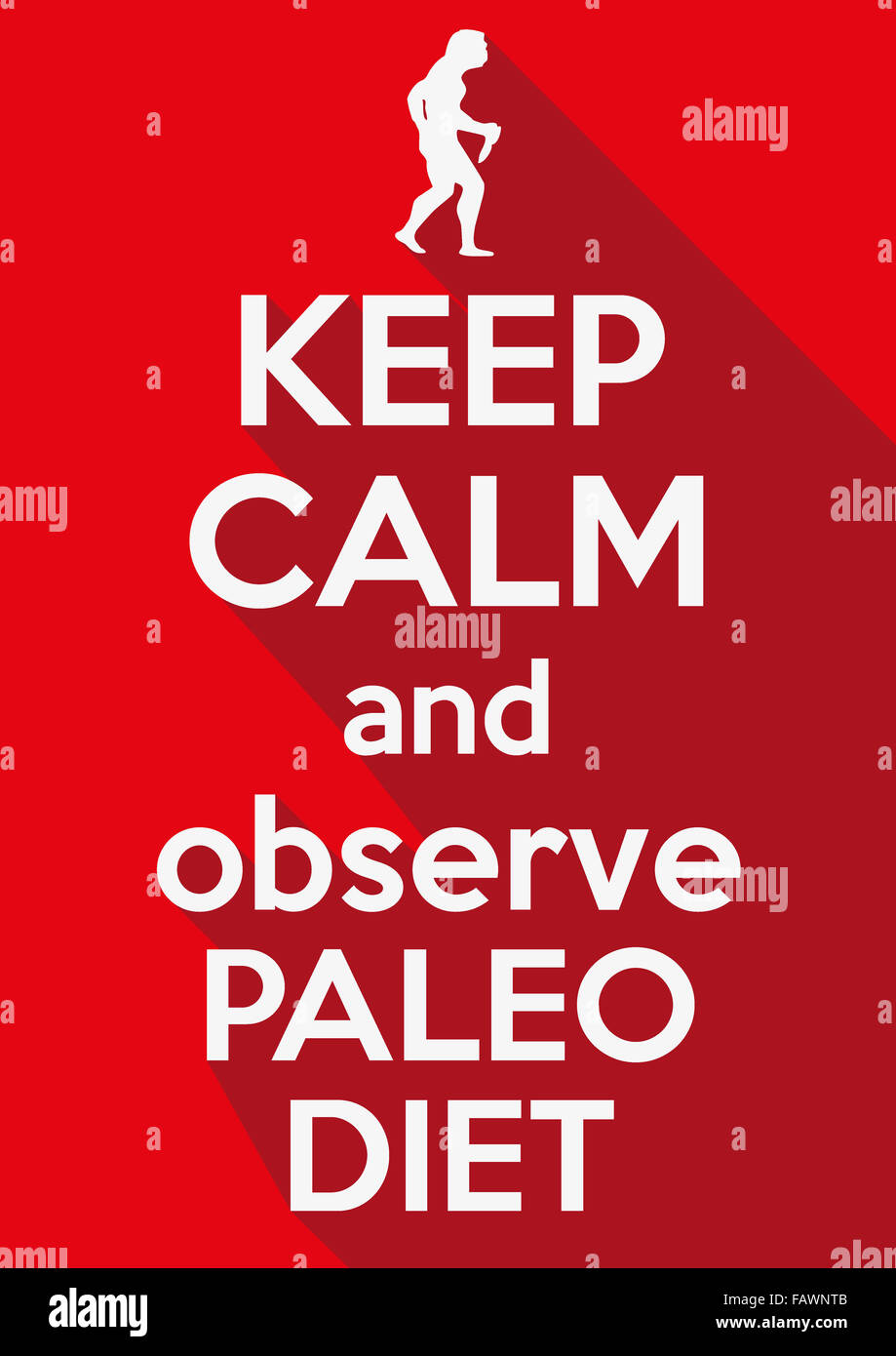 Flache design Keep Calm und beobachten Paleo-Diät Stockfoto
