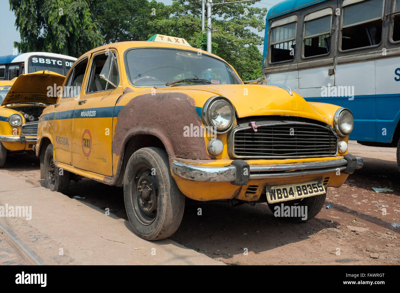 Hindustan Ambassador Taxi, Kolkata (Kalkutta), West Bengal, Indien. Stockfoto
