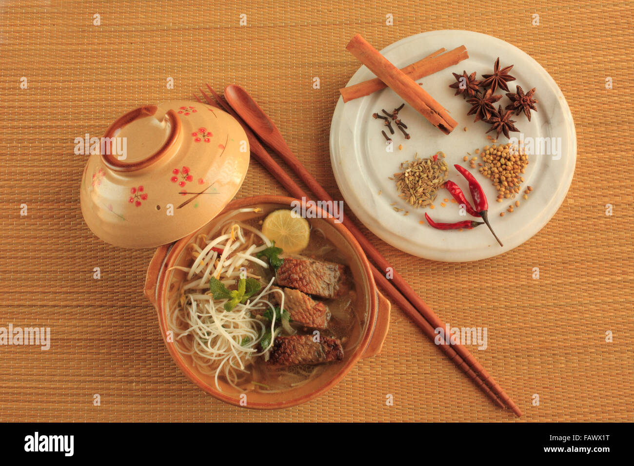 Vietnamesische Pho-Suppe mit Ente Stockfoto