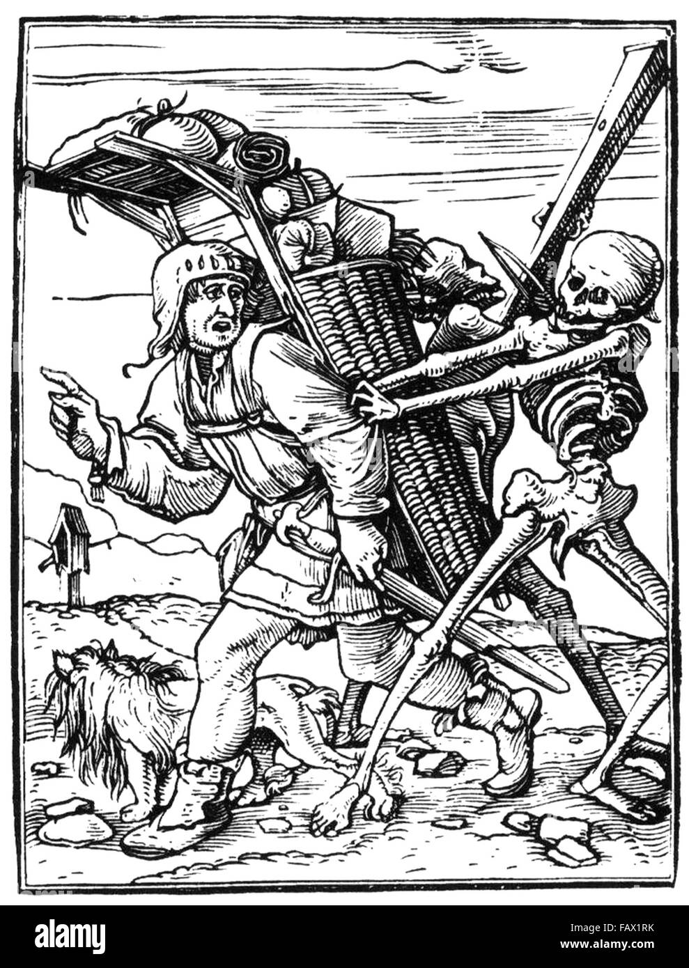 HANS HOLBEIN der jüngere (1497-1543 c) Holzschnitt von The Peddler aus seiner 1538-Dance of Death-Serie Stockfoto