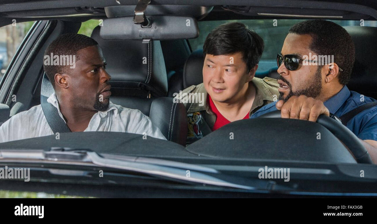 2-2016 Universal Pictures Film mit von links Kevin Hart, Ken Jeong und Ice Cube MITFAHREN Stockfoto