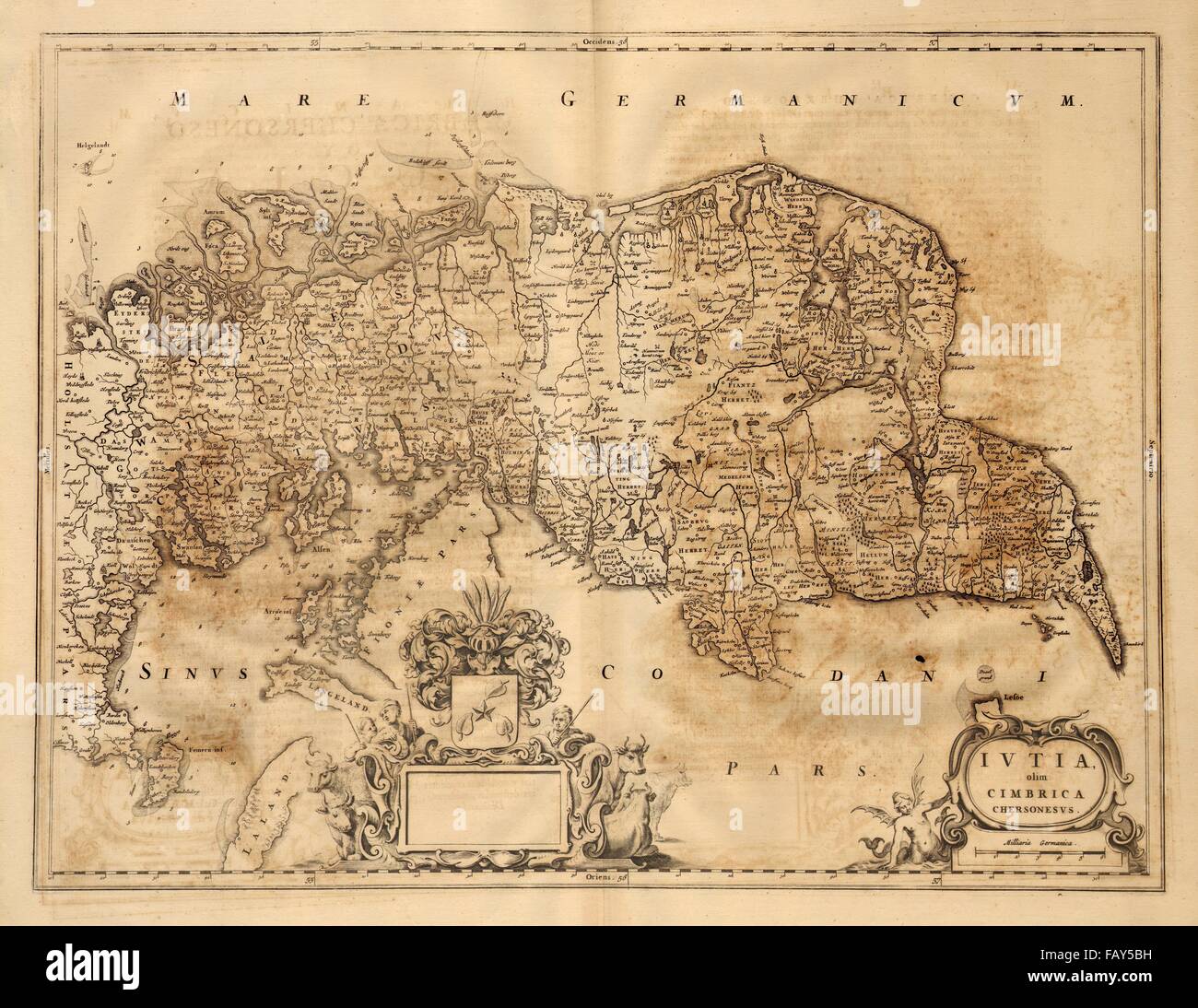 IUTIA OLIM CIMBRICA CHERSONES. Jütland. Aarhus Tønder Viborg.BLAEU, c1667 Karte Stockfoto