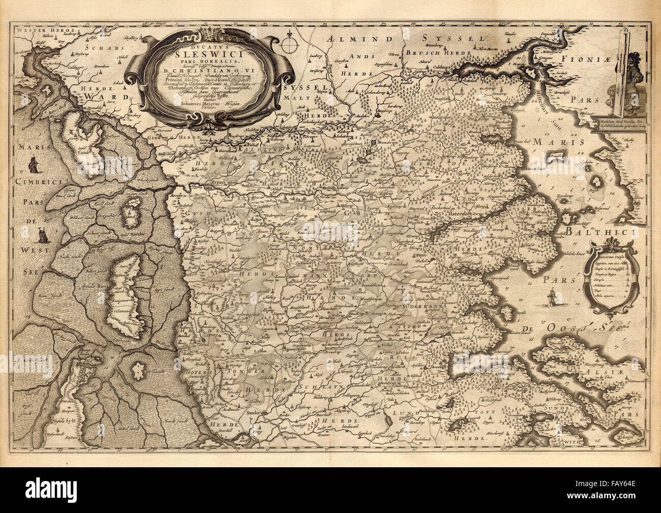 DUCATUS SLESWICI PARS BOREALIS. Herzogtum Schleswig N. Dänemark. BLAEU, c1667 Karte Stockfoto