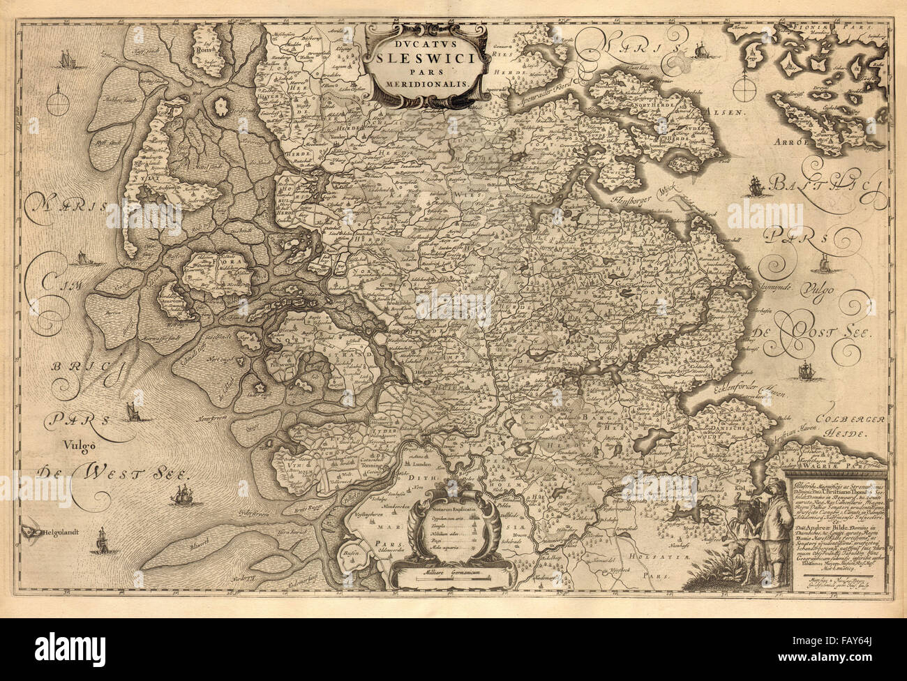 DUCATUS SLESWICI PARS MERIDIONALIS. Südschleswig. Deutschland. BLAEU, c1667 Karte Stockfoto