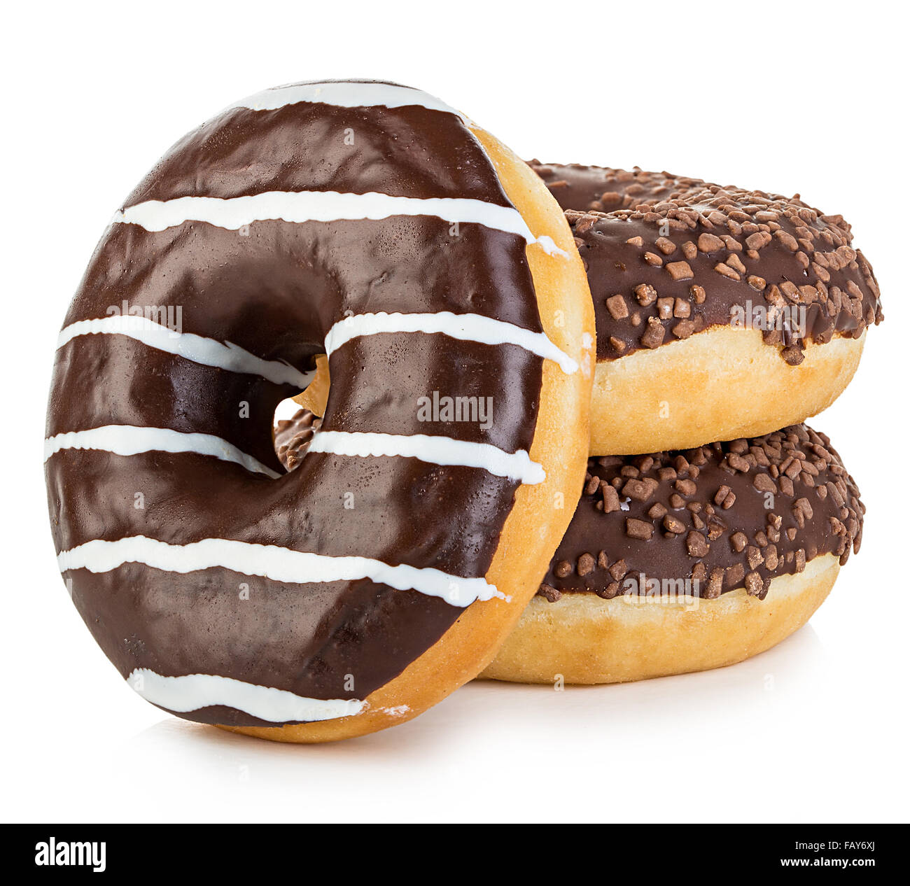 Große leckere Donuts appetitlich isoliert close-up auf einem weißen Hintergrund. Stockfoto