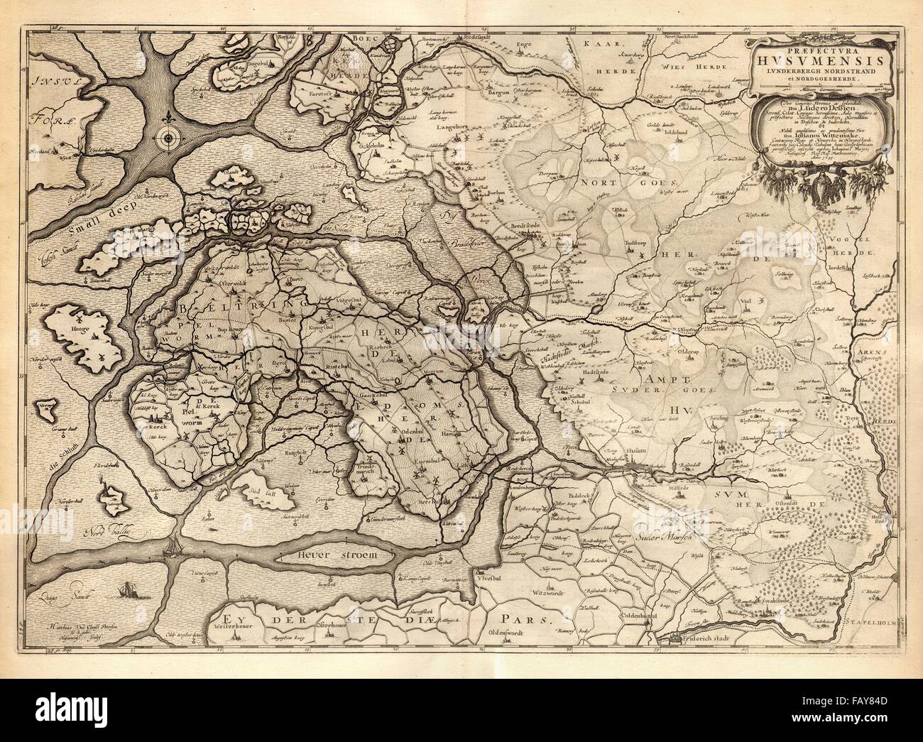PRAEFECTURA HUSUMENSIS. Husum-Präfektur. Bredstedt. Deutschland. BLAEU, c1667 Karte Stockfoto