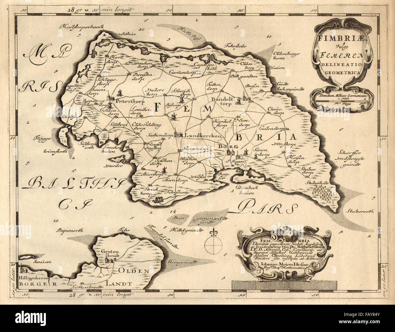 FIMBIAE VULGO FEMEREN. Burg Auf Fehmarn/Fehmarn Insel Deutschland. BLAEU, c1667 Karte Stockfoto