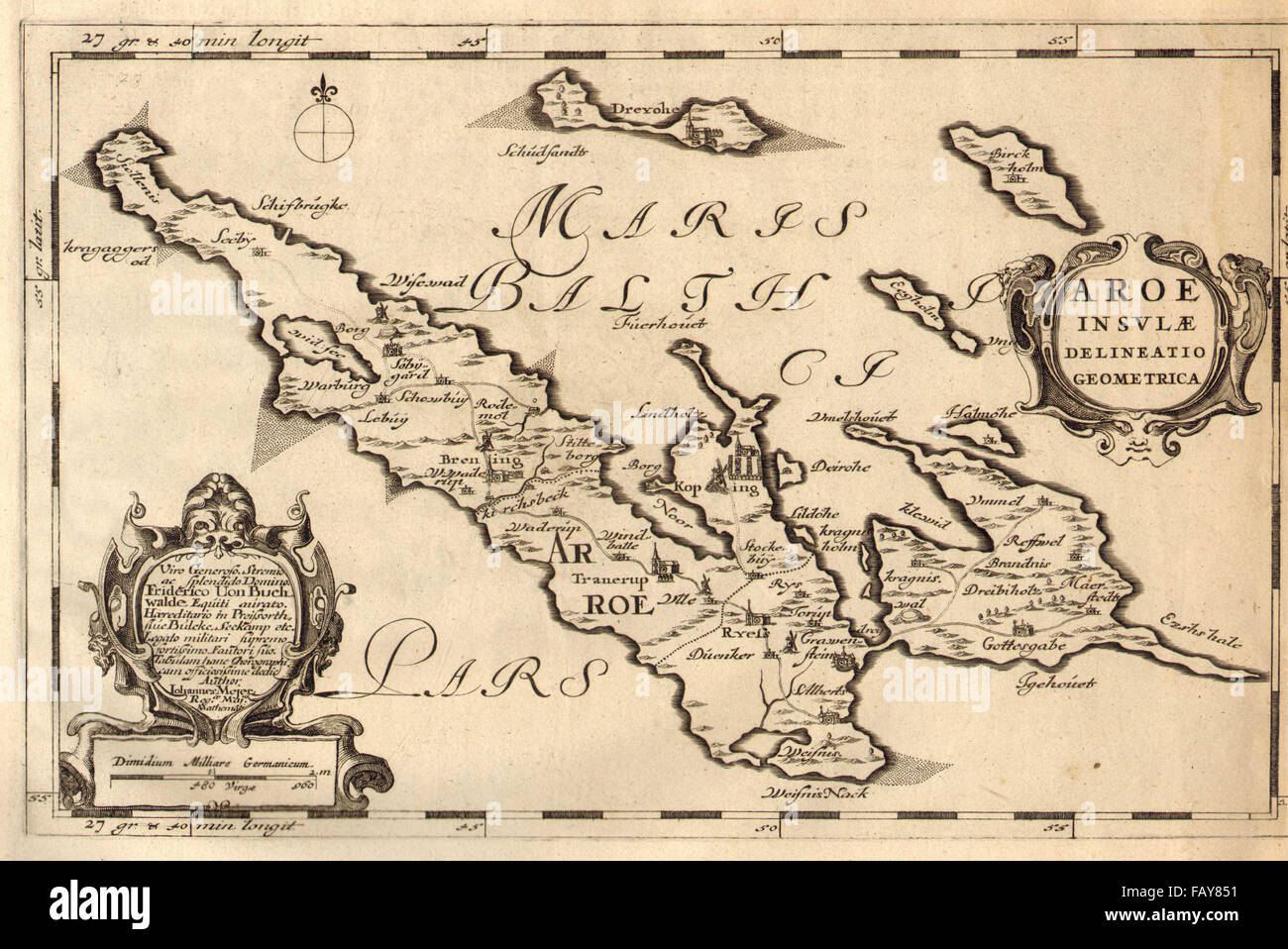 AROE INSULAE. Ærø Aero Inseln. Drejø Egholm Birkholm Dänemark. BLAEU, c1667 Karte Stockfoto