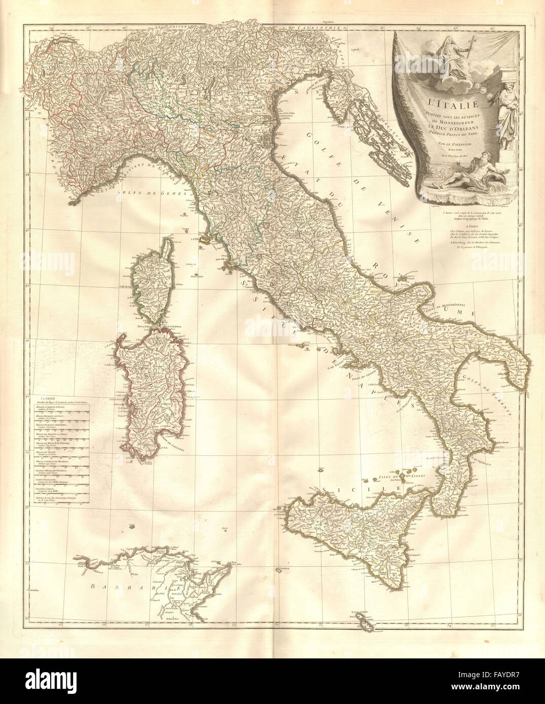 "Italie... Sous Les Schirmherrschaft [du] Duc d ' Orléans. Italien. Anville/HOMANN 1743 Karte Stockfoto