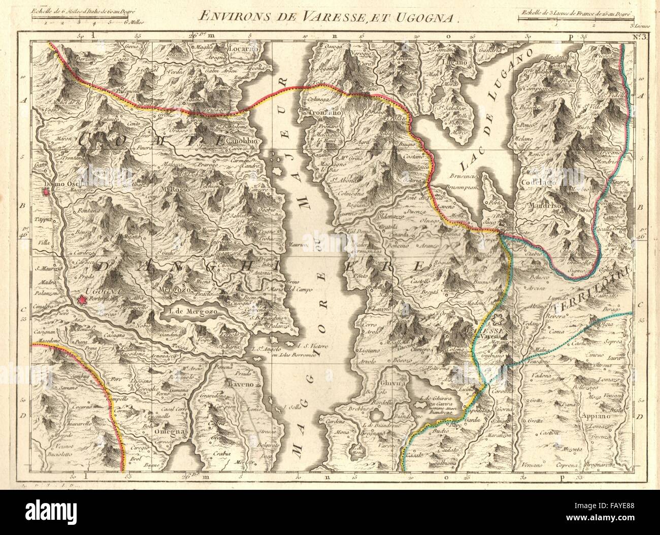 ITALIENISCHEN SEEN. Lago Maggiore Lugano Varese. Vogogna Omegna. Anville, 1754-Karte Stockfoto