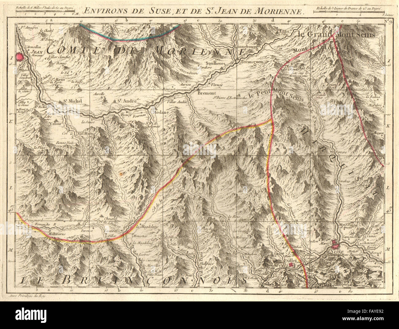 SAVOIE/SUSA-TAL. Maurienne Modane Oulx Bardonecchia. Anville, 1754-Karte Stockfoto