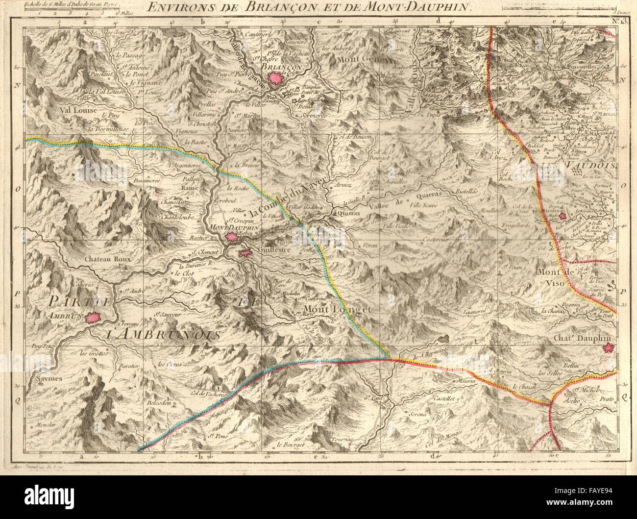HAUTES-ALPES. Briançon Montdauphin Risoul Embrun Acceglio. Anville, 1754-Karte Stockfoto