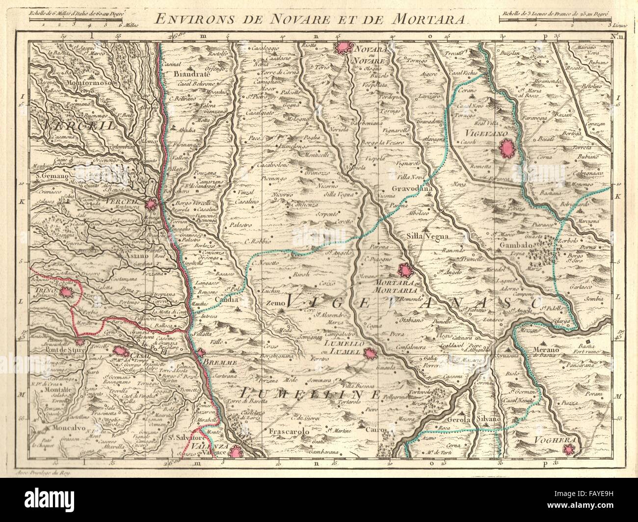 NOVARA & MORTARA. Vigevano Voghera Valenza Monferrato. Italien. Anville 1754 Karte Stockfoto