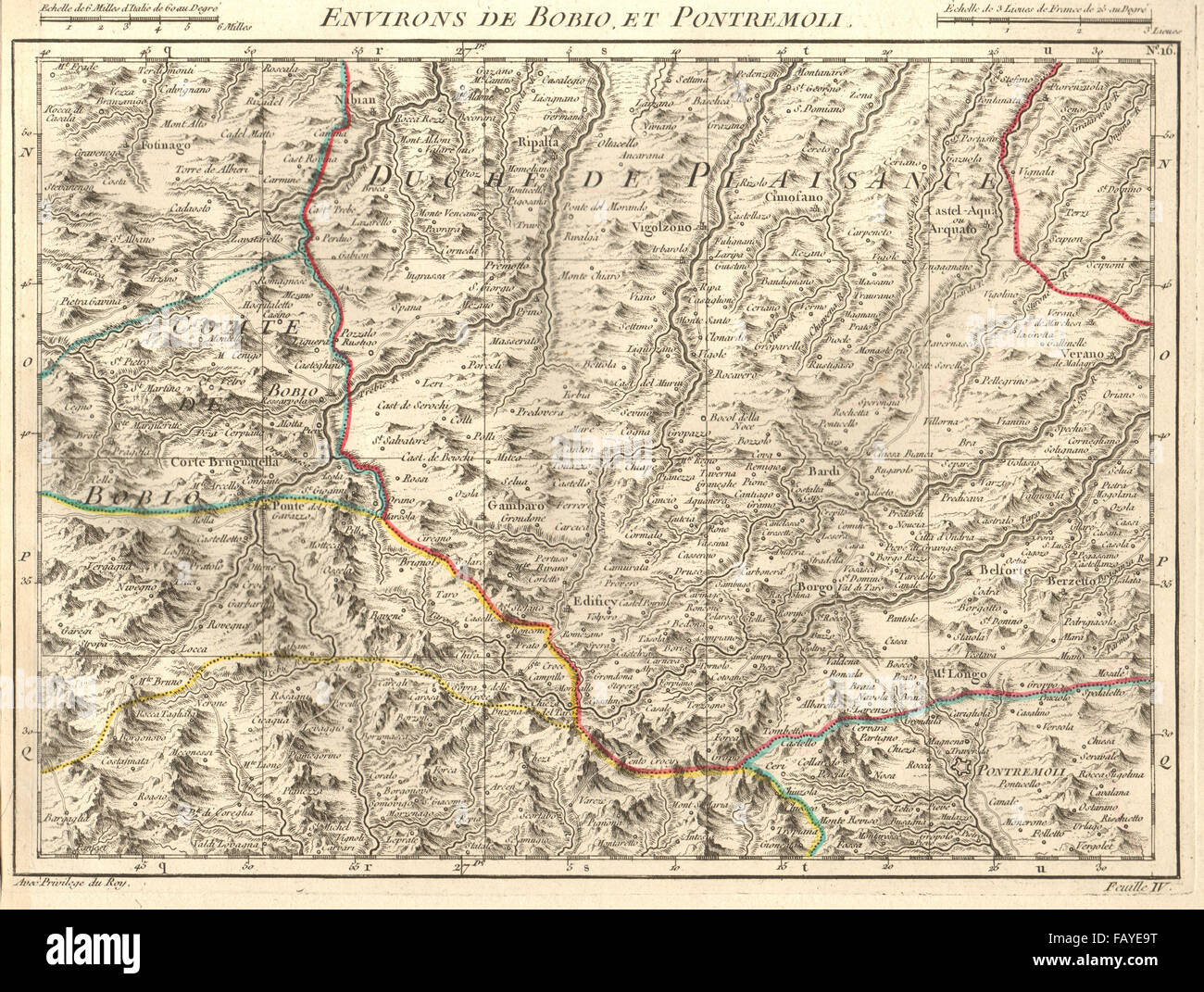 BOBBIO & PONTREMOLI UMGEBUNG. Herzogtum Piacenza. Emilia-Romagna. Anville 1754 Karte Stockfoto
