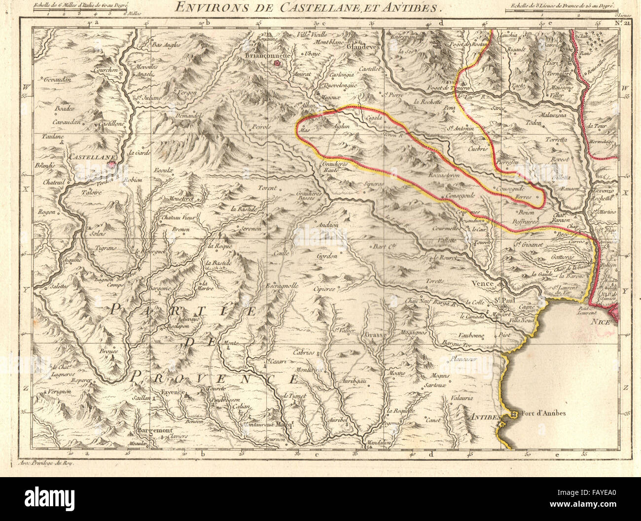 CÔTE D ' AZUR. Nizza-Antibes. Vence Cagnes Grasse Valbonne. Anville, 1754-Karte Stockfoto