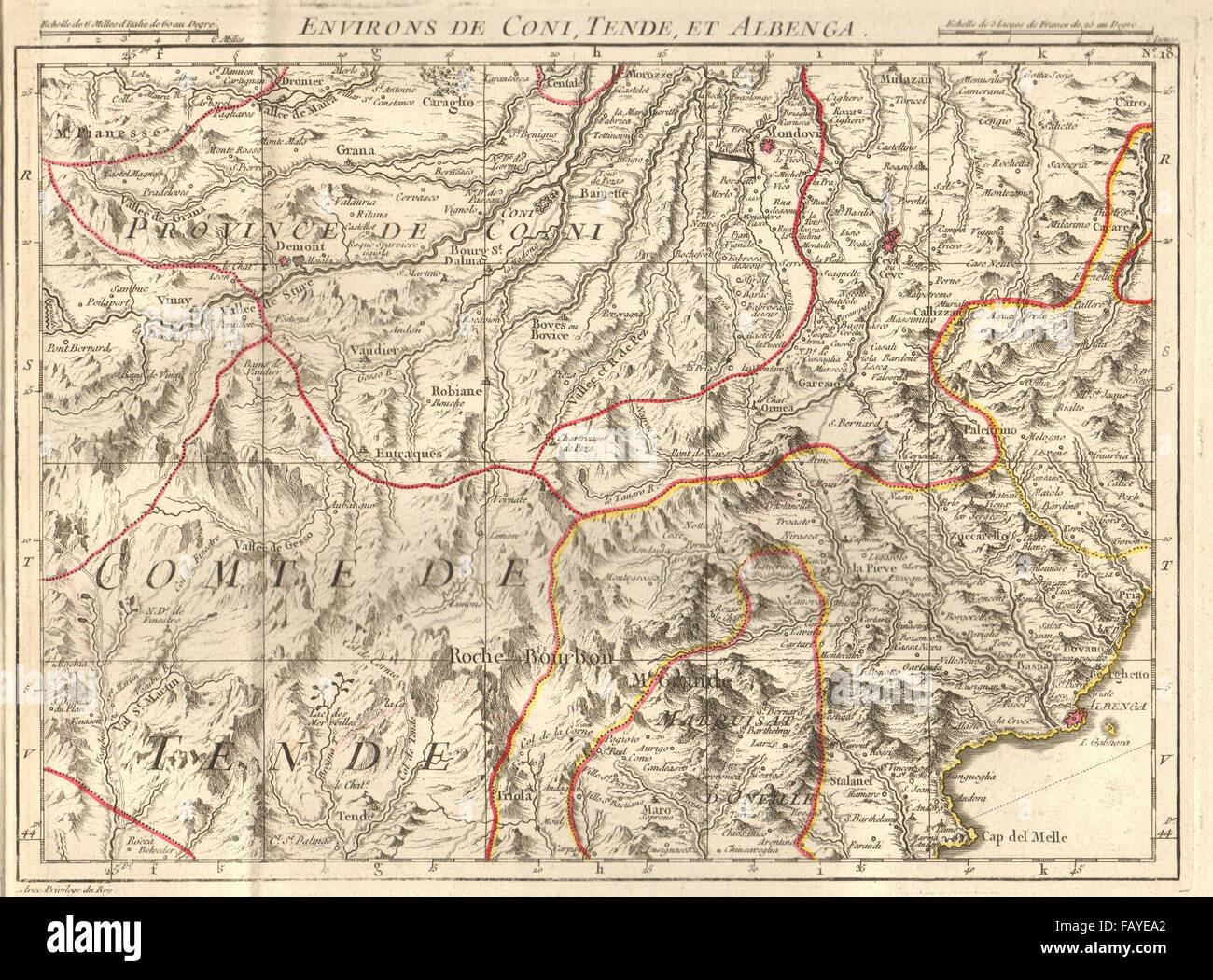 LIGURISCHEN RIVIERA LIGURE. Cuneo Tende Albenga Andora Alassio. Anville, 1754-Karte Stockfoto