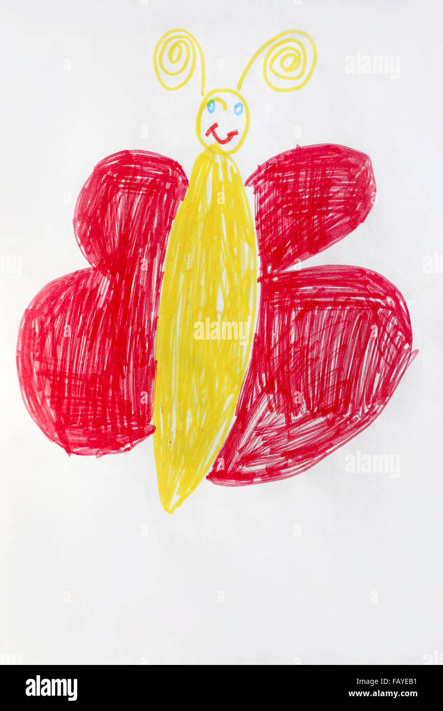 Kinder Zeichnung lustige Schmetterling gross auf der weißen Stockfoto