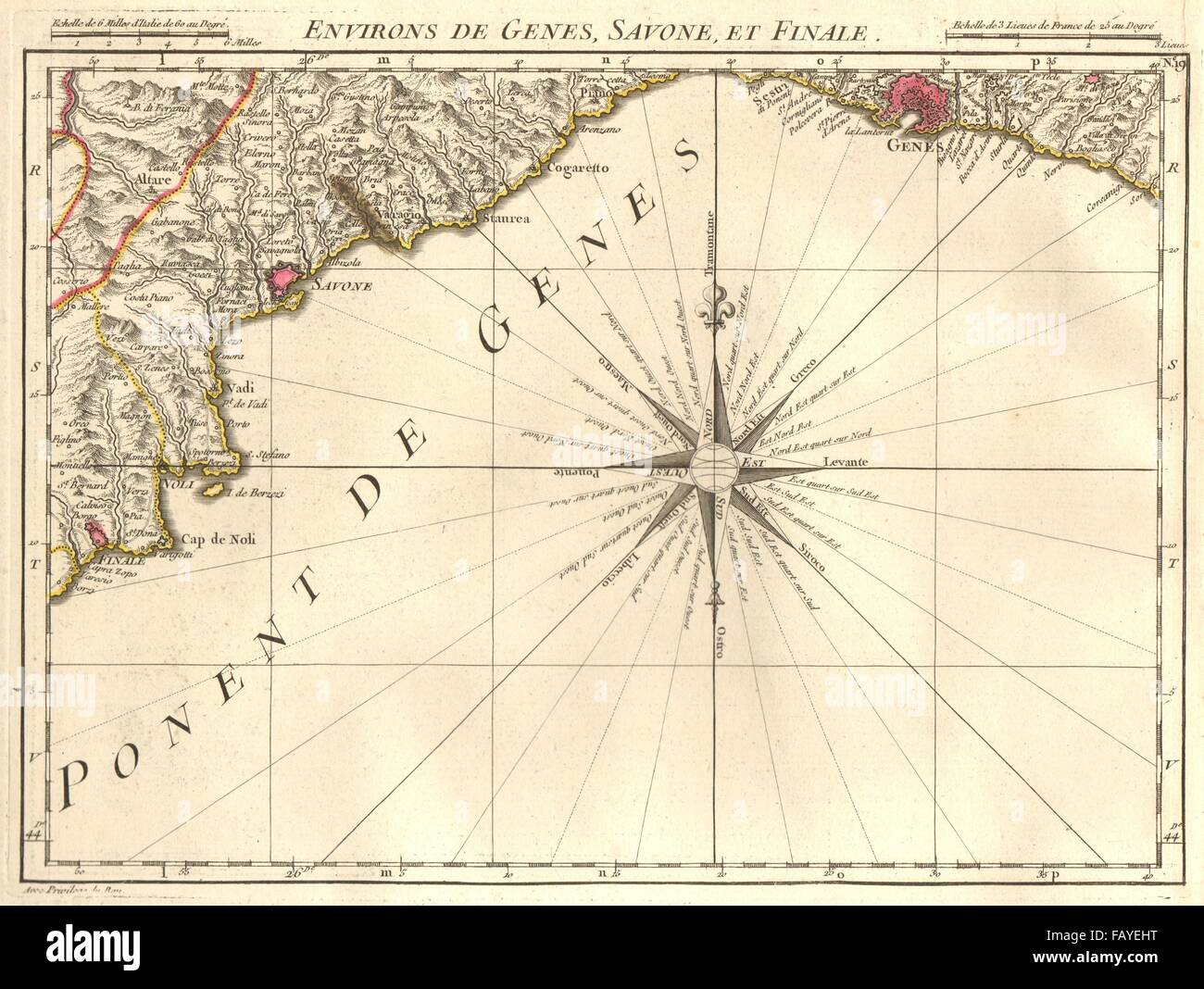 LIGURISCHEN RIVIERA LIGURE Finale-Sori. Genua Savona Noli Nervi. Anville 1754 Karte Stockfoto