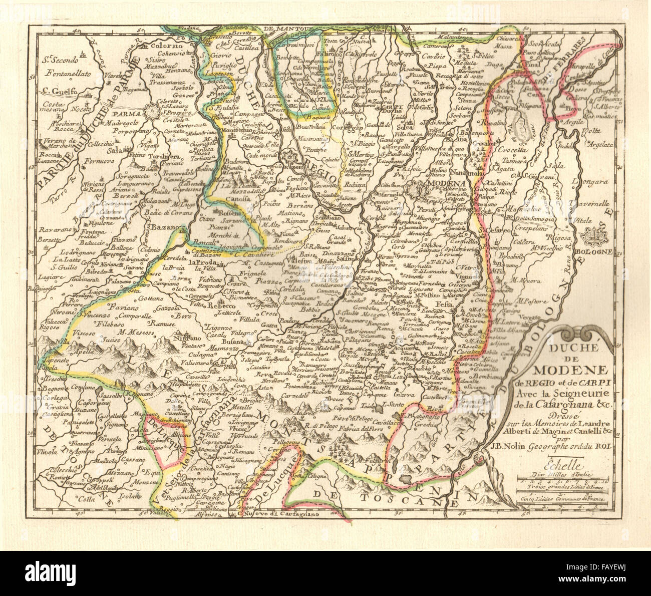 "Herzogtum de Modene de Regio et de Carpi" Herzogtum von Modena & Reggio. NOLIN c1725 Karte Stockfoto