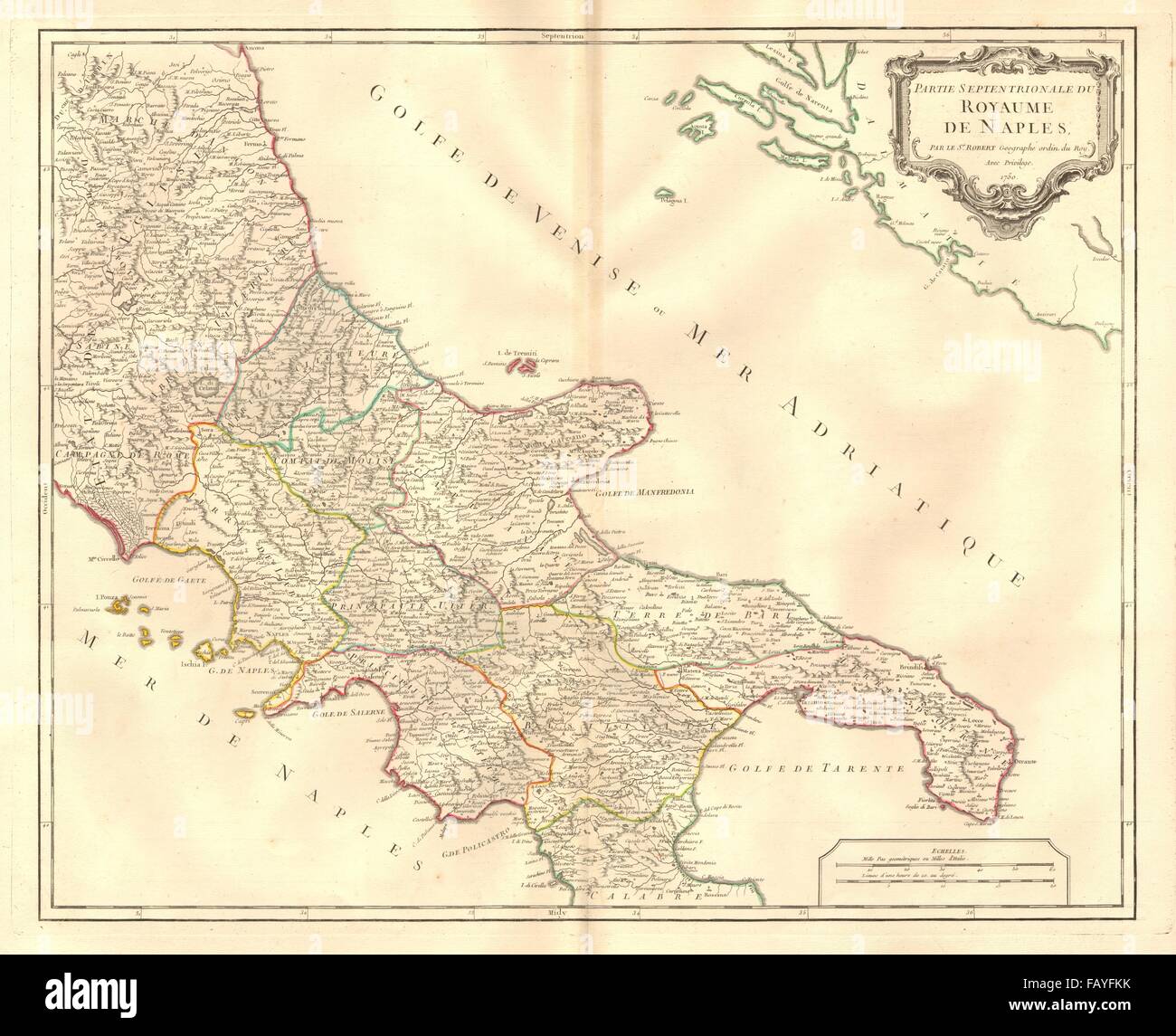 "Partie Septentrional du Royaume de Naples". Süditalien. VAUGONDY, 1750-Karte Stockfoto