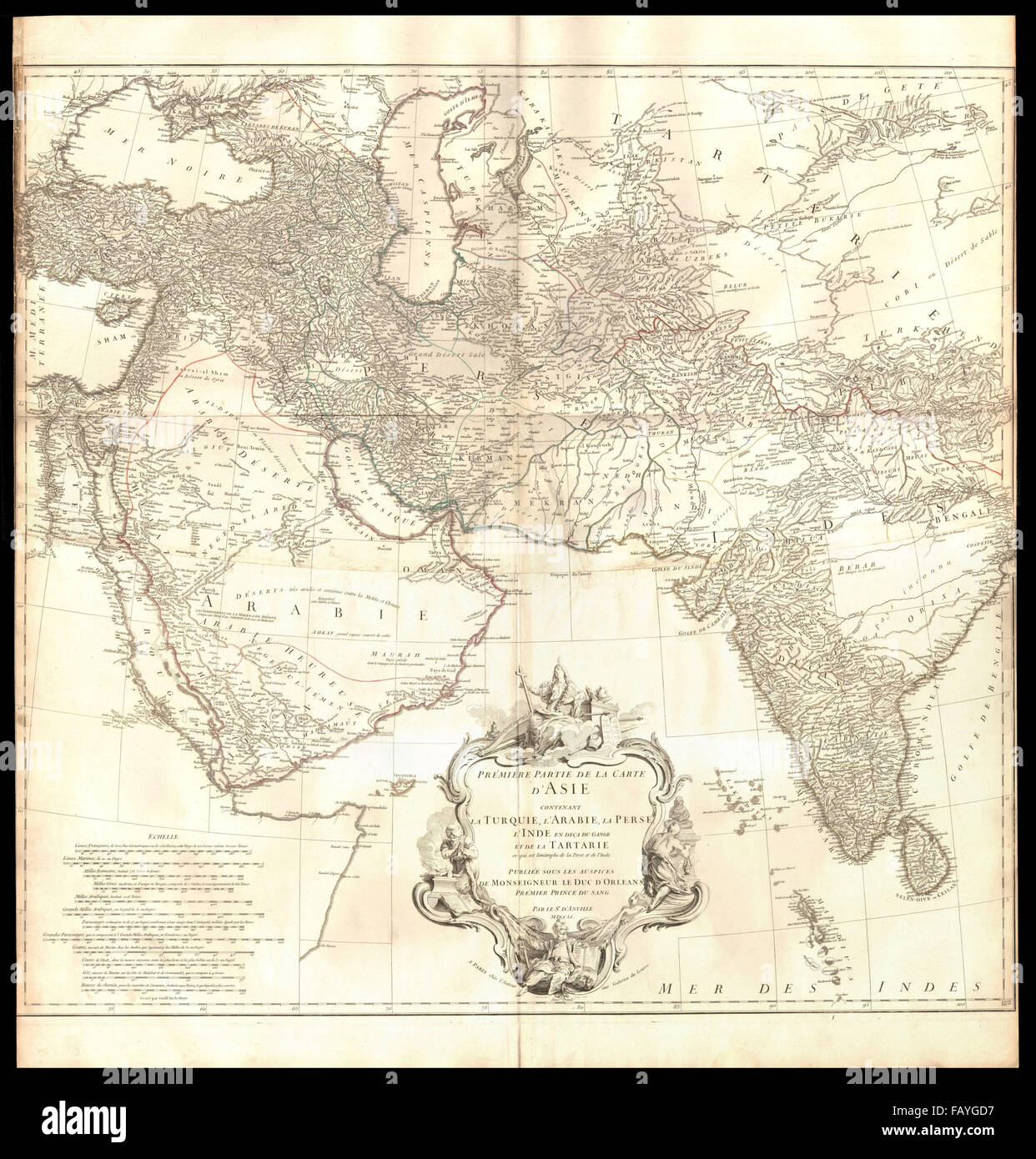 "1er Partie De La Carte d'Asie". SW Asia.Arabia Persien Indien. Anville 1751 Karte Stockfoto