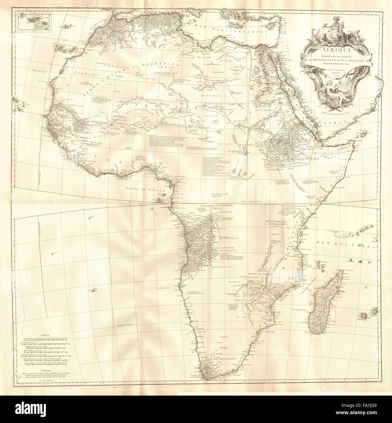 Afrique Publiée Sous Les Schirmherrschaft [du] Duc d ' Orléans. Afrika. Anville 1749 Karte Stockfoto
