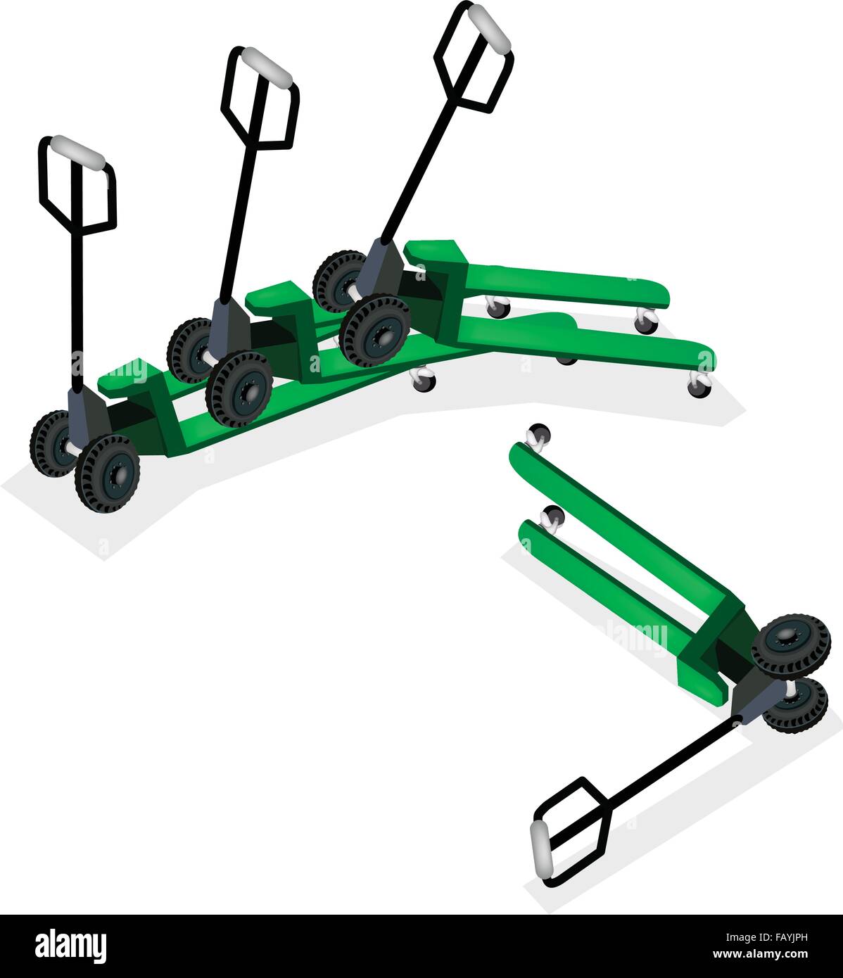 Zur Veranschaulichung der Lager oder Baumaschinen, vier grüne Gabel ...