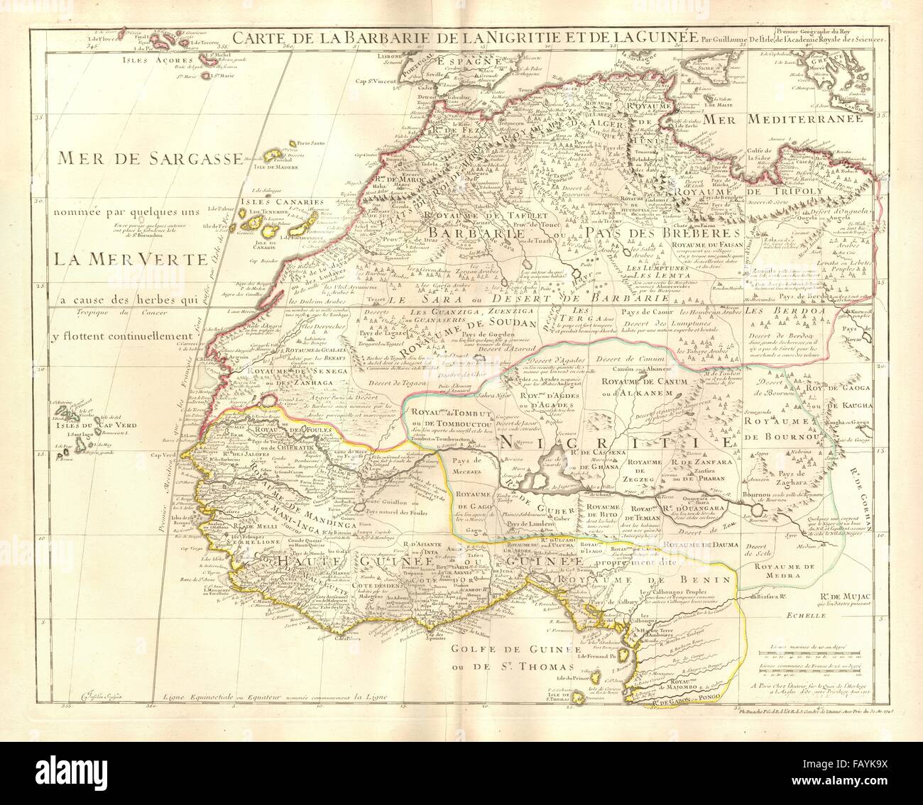 "La Barbarie De La Nigritie et De La Guinée". West-Afrika. DE l ' Isle 1745 Karte Stockfoto