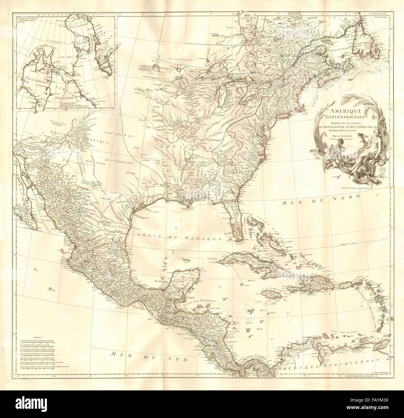 Amérique Septentrional. Britische Französisch Spanisch North America.D'ANVILLE 1746 Karte Stockfoto